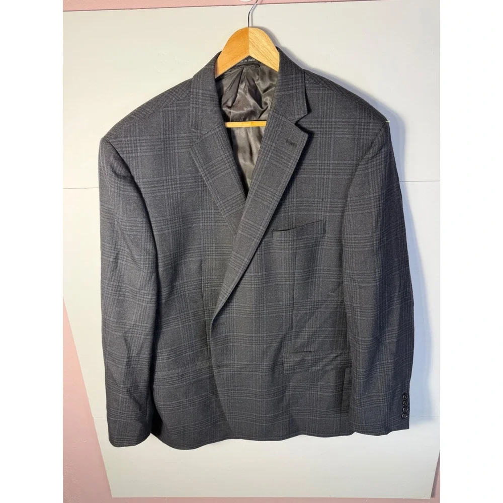 Lauren Ralph Lauren Mens 50R Blazer Grey Blue Glen Plaid Wool Blend Sport Coat